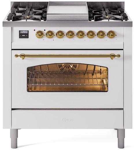 White Dual Fuel Propane Gas Range with Brass Trim I9642