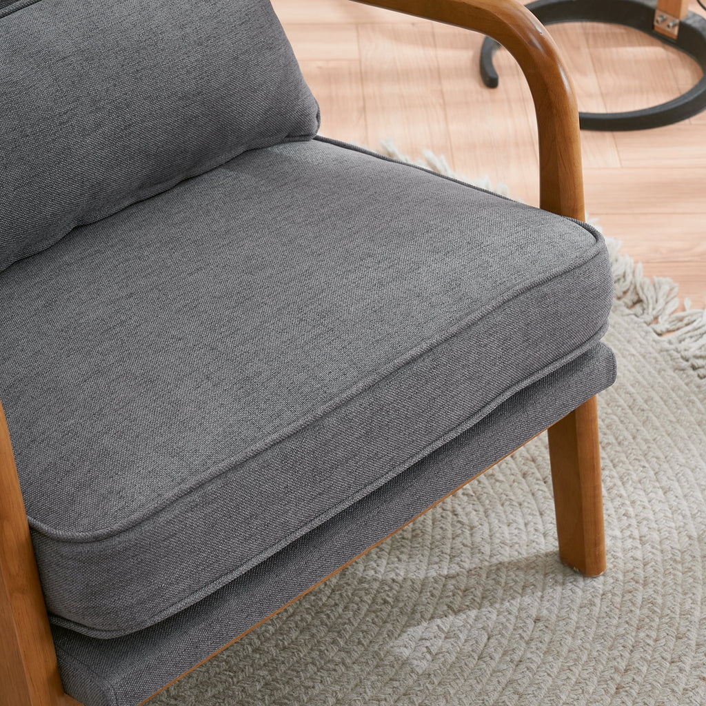 Fabric Single Sofa with Wood Legs (Gray) Q281