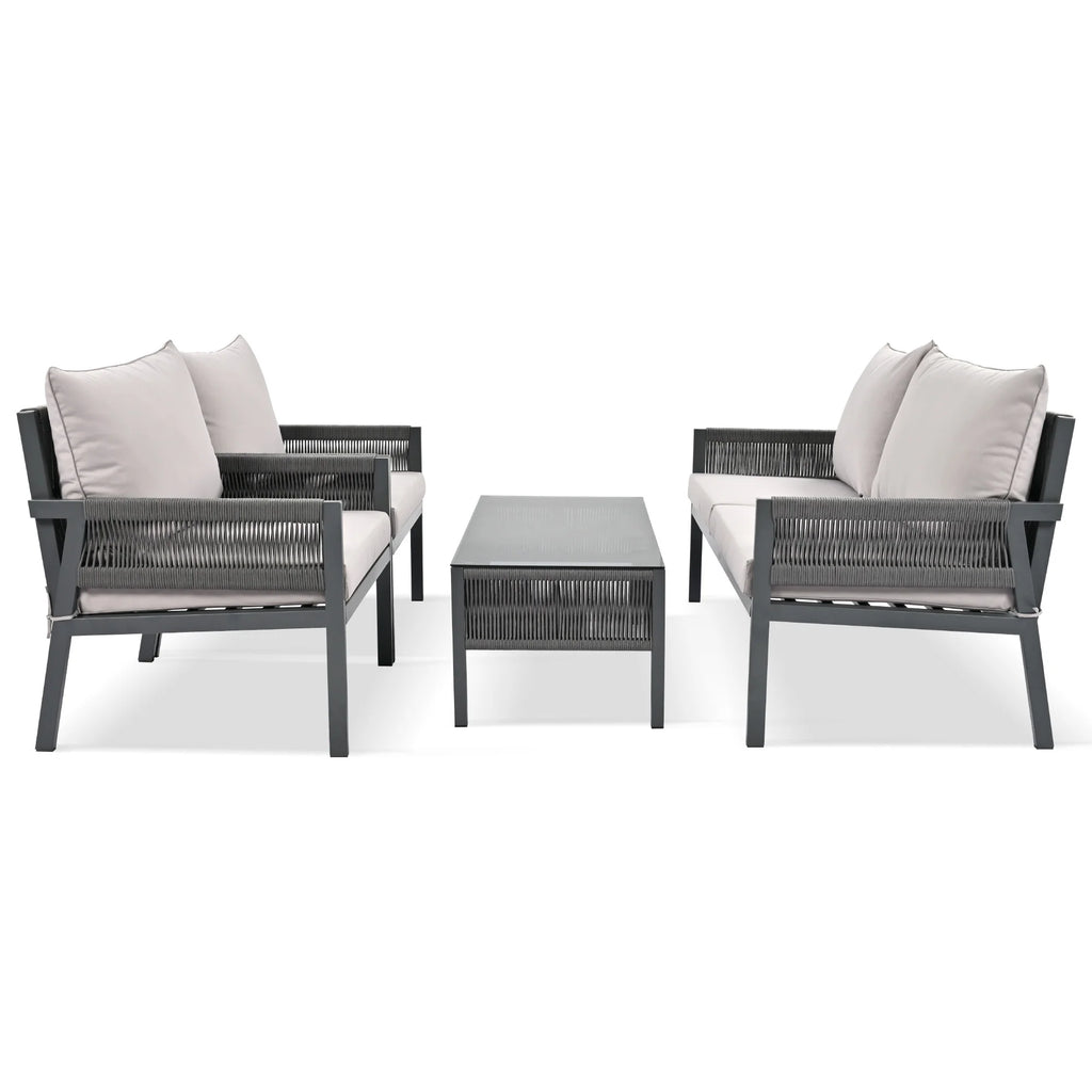 4PCS Outdoor Woven Rope Patio Furniture Set with Tempered Glass Tabletop A602