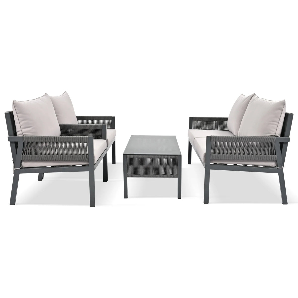 4PCS Outdoor Woven Rope Patio Furniture Set with Tempered Glass Tabletop A602