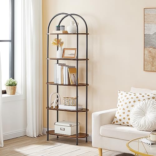 5 Tier Arched Wooden Bookshelf Metal Frame C122668