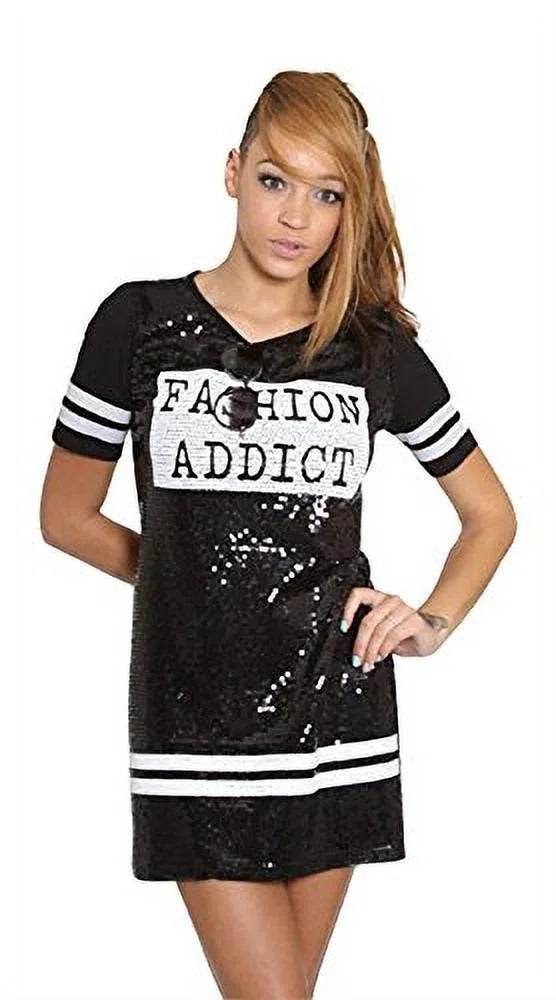 Black and White Sequins Shirt Dress Q128