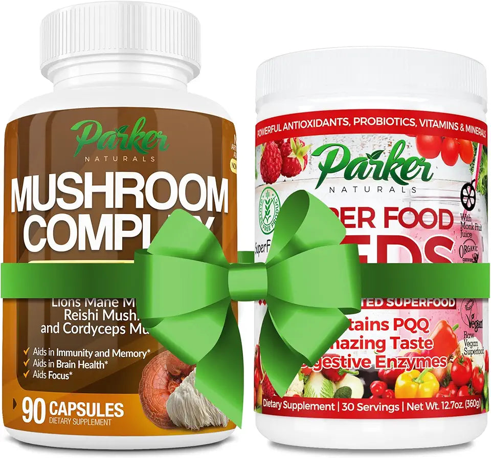 Three Mushroom Complex 90 Count Capsules and Superfood Reds Organic Antioxidant 12.7oz Powder Q233
