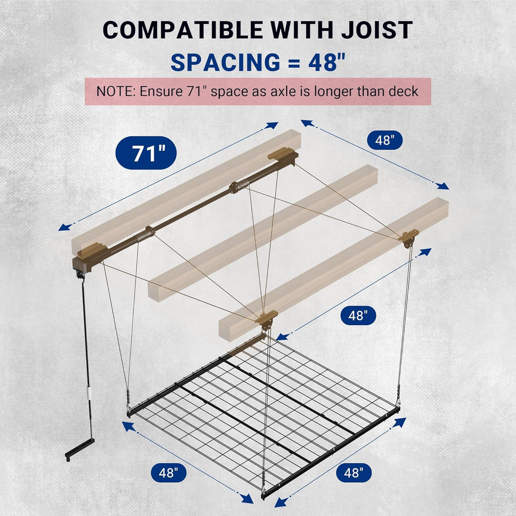 4x4 Ft Overhead Garage Storage Rack, Satin Black U49489