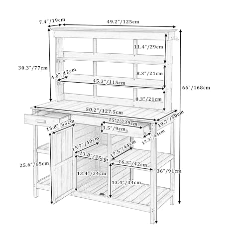 66" Wooden Potting Bench with Drawers Cabinet and Shelves K814