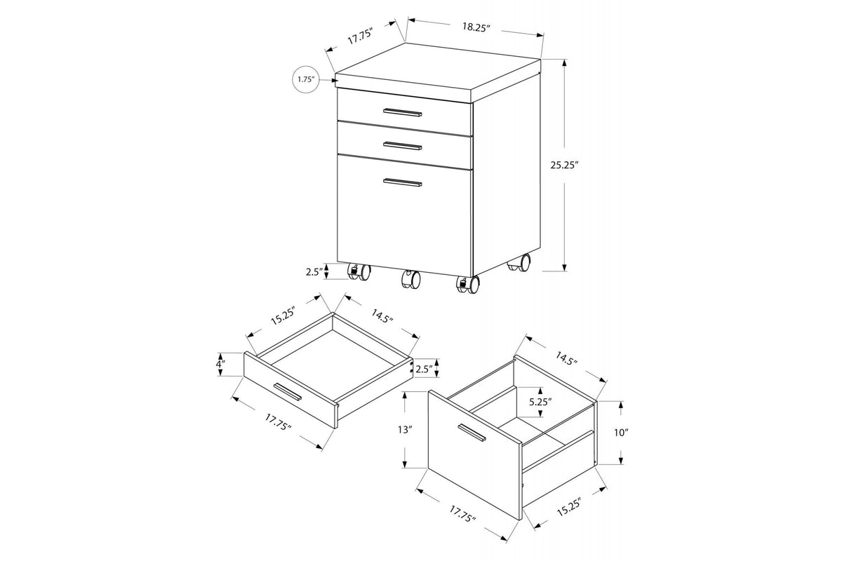 3 Drawer File Cabinet on Castor in White and Gray Cement N59917