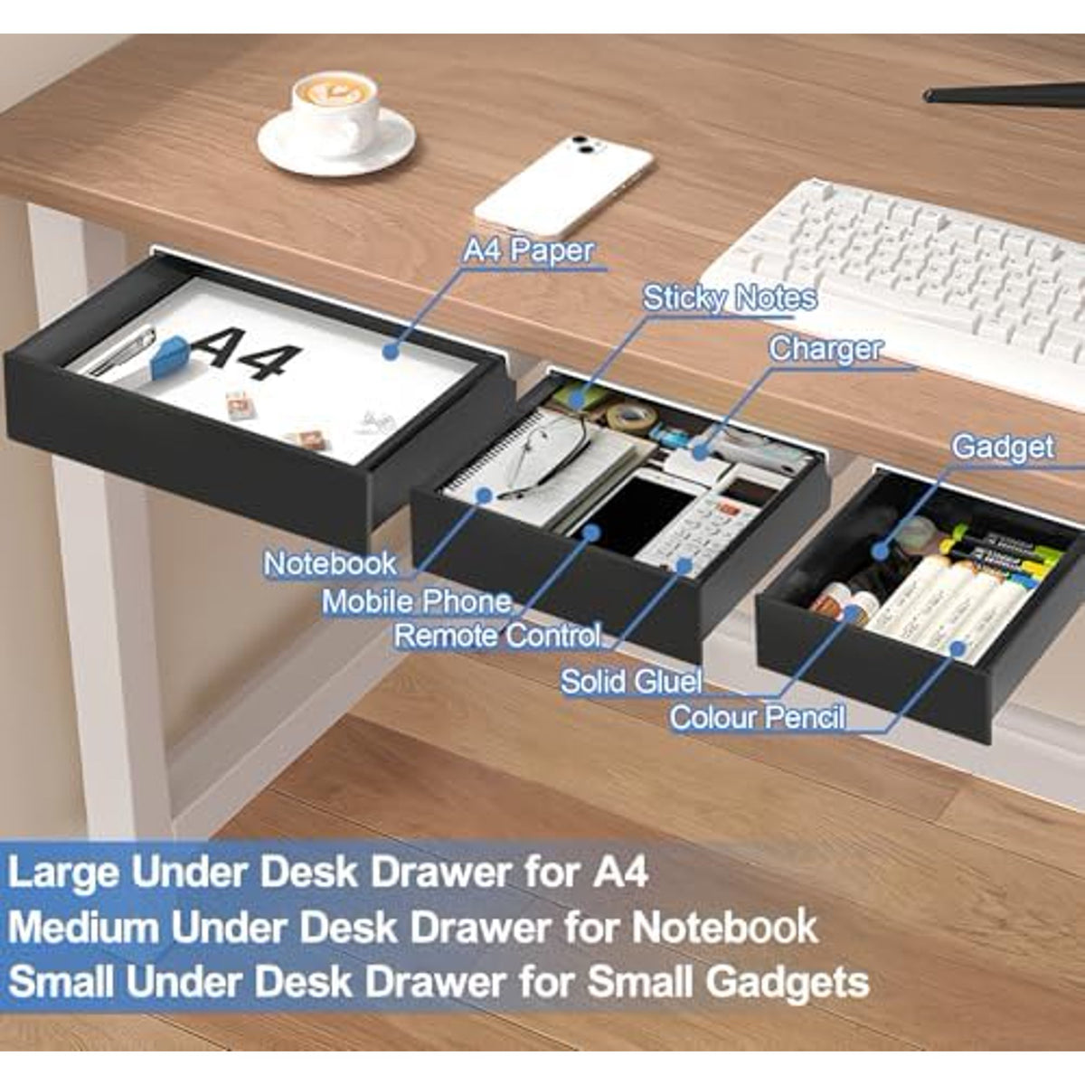 3 Pack Slide Out Desk Drawers, Black W690281