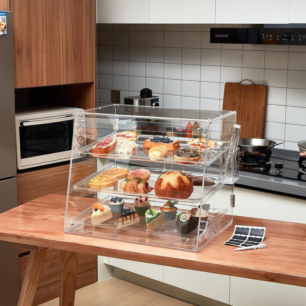 3 Tier Acrylic Display Case with Front Rear Door Clear 21'' x 18'' x 16.5'' J7220
