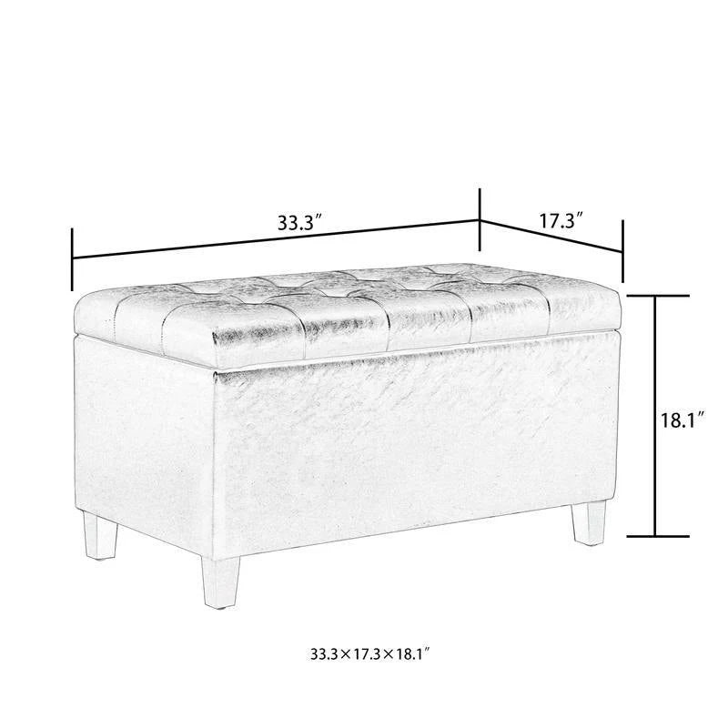 Black Button Tufted Faux Leather Storage Bench Ottoman D890