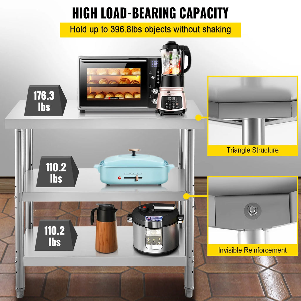 Stainless Steel Table with 2 Adjustable Undershelf V1419