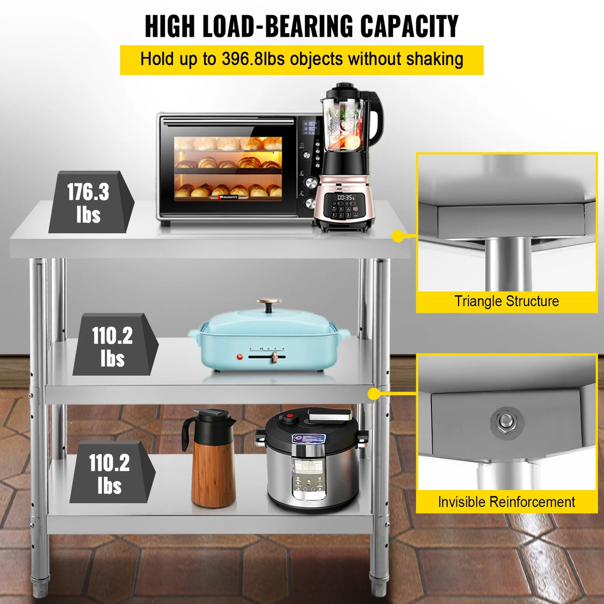 Stainless Steel Table with 2 Adjustable Undershelf V1419