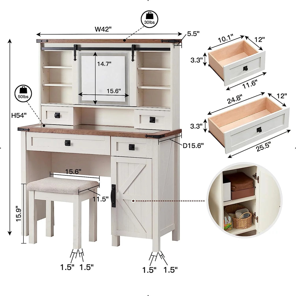 White Vanity Set with Sliding Mirror and Lights Y951931