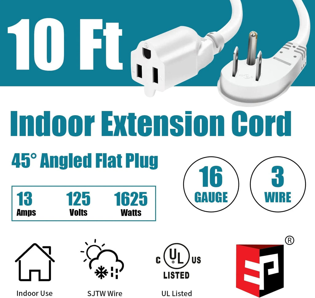 10 Ft 16/3 Flat Plug Indoor Extension Cord F16549