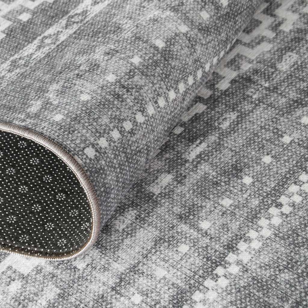 Machine Washable Printed Moroccan Stripe Gray Recycled Fiber Area Rug G686786