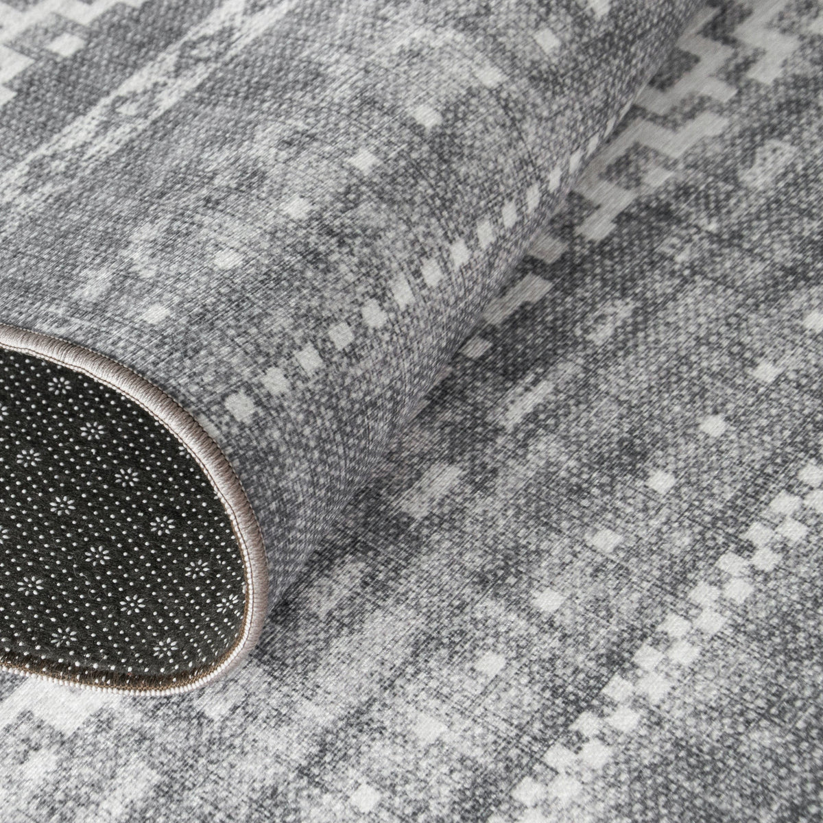 Machine Washable Printed Moroccan Stripe Gray Recycled Fiber Area Rug G686786