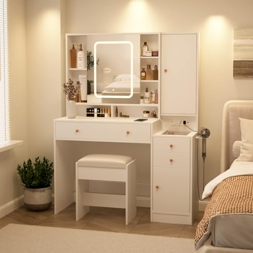 White Vanity Desk with Mirror and Lights X111