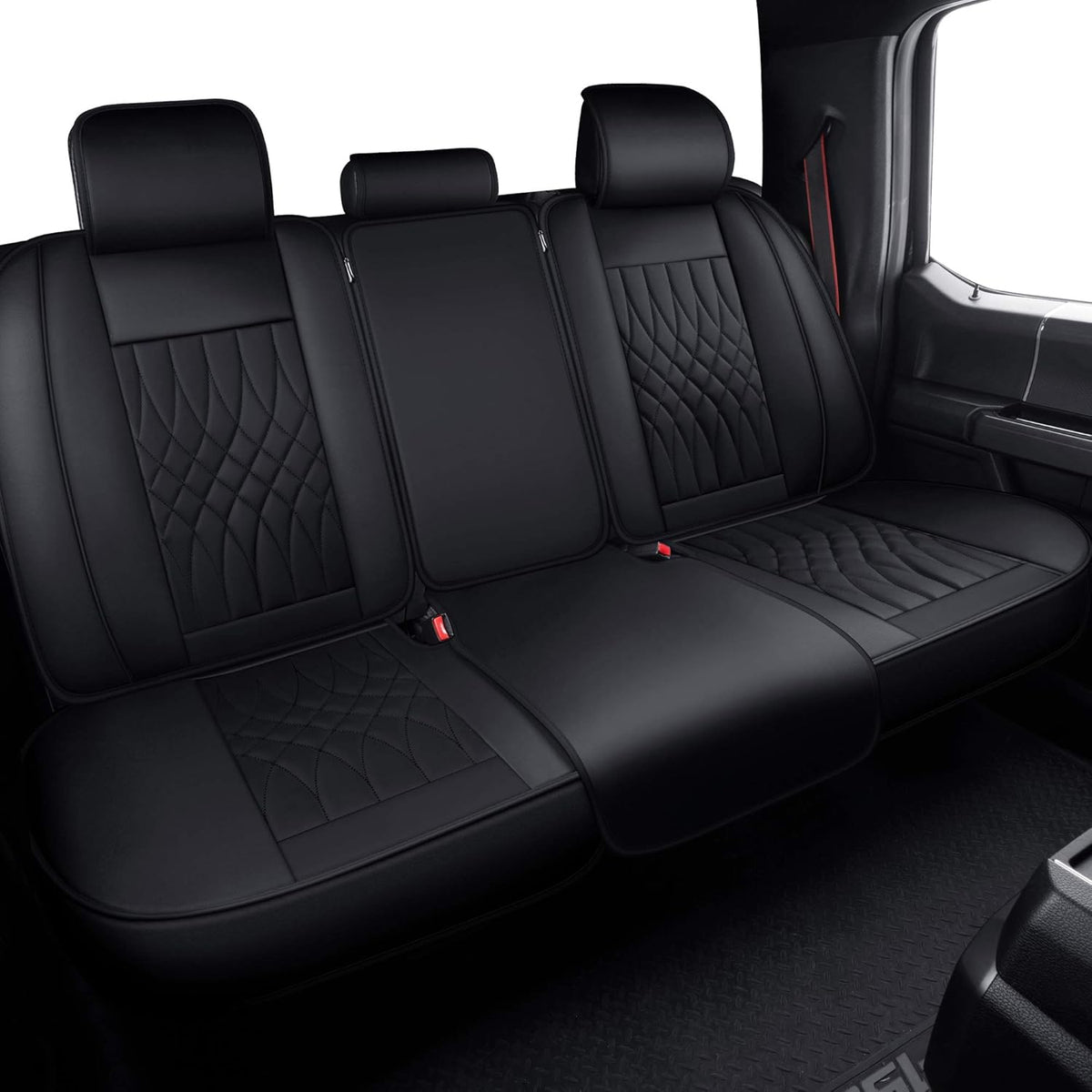 Front and Back Seat Covers Faux Leather Black & Red Full Set Y8628