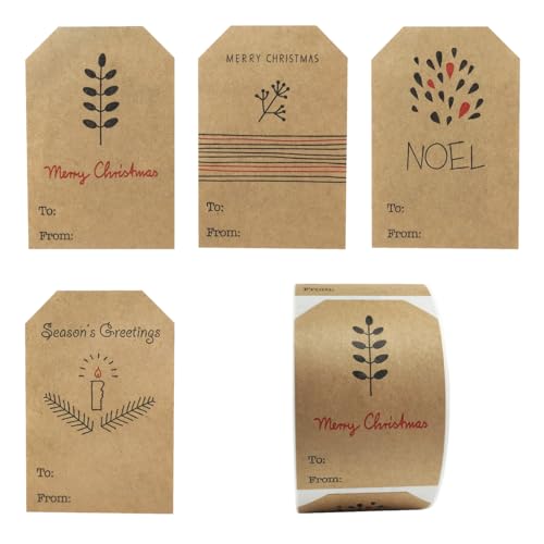 Christmas Gift Tag Adhesive Stickers, 2 x 3 Inch, Roll of 100 U427