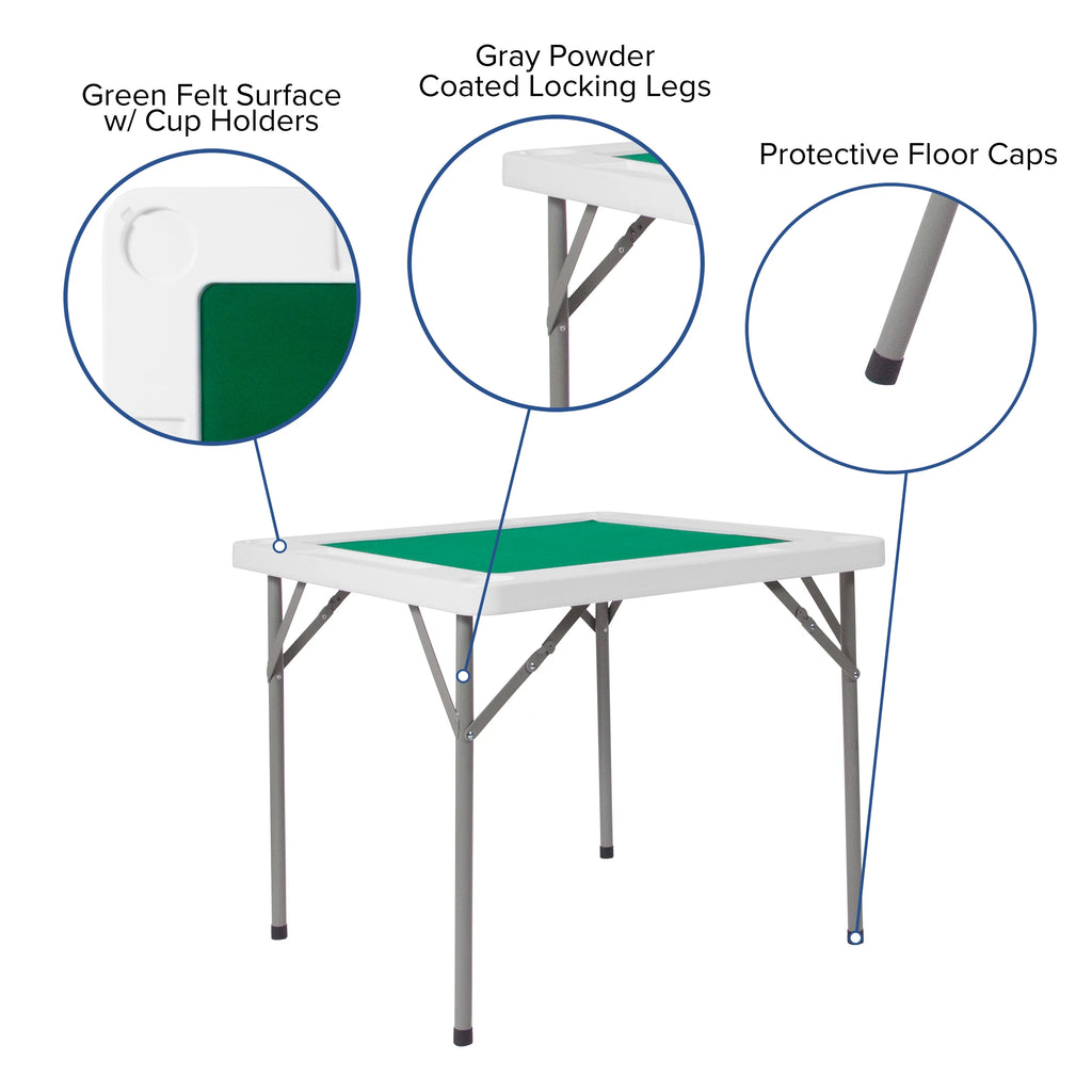 Square 4-Player Folding Card Game Table with Green Felt and Cup Holders A97092