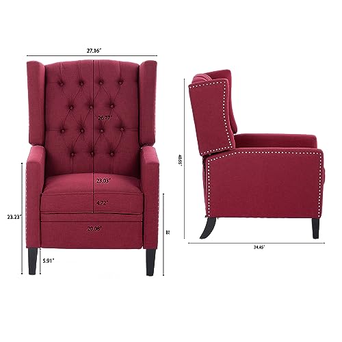 Red Tufted Fabric Wingback Recliner Sofa Chair with Adjustable Backrest H54425
