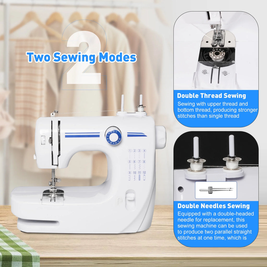 Portable Mini Sewing Machine, Blue, 12 Built-in Stitches B868670