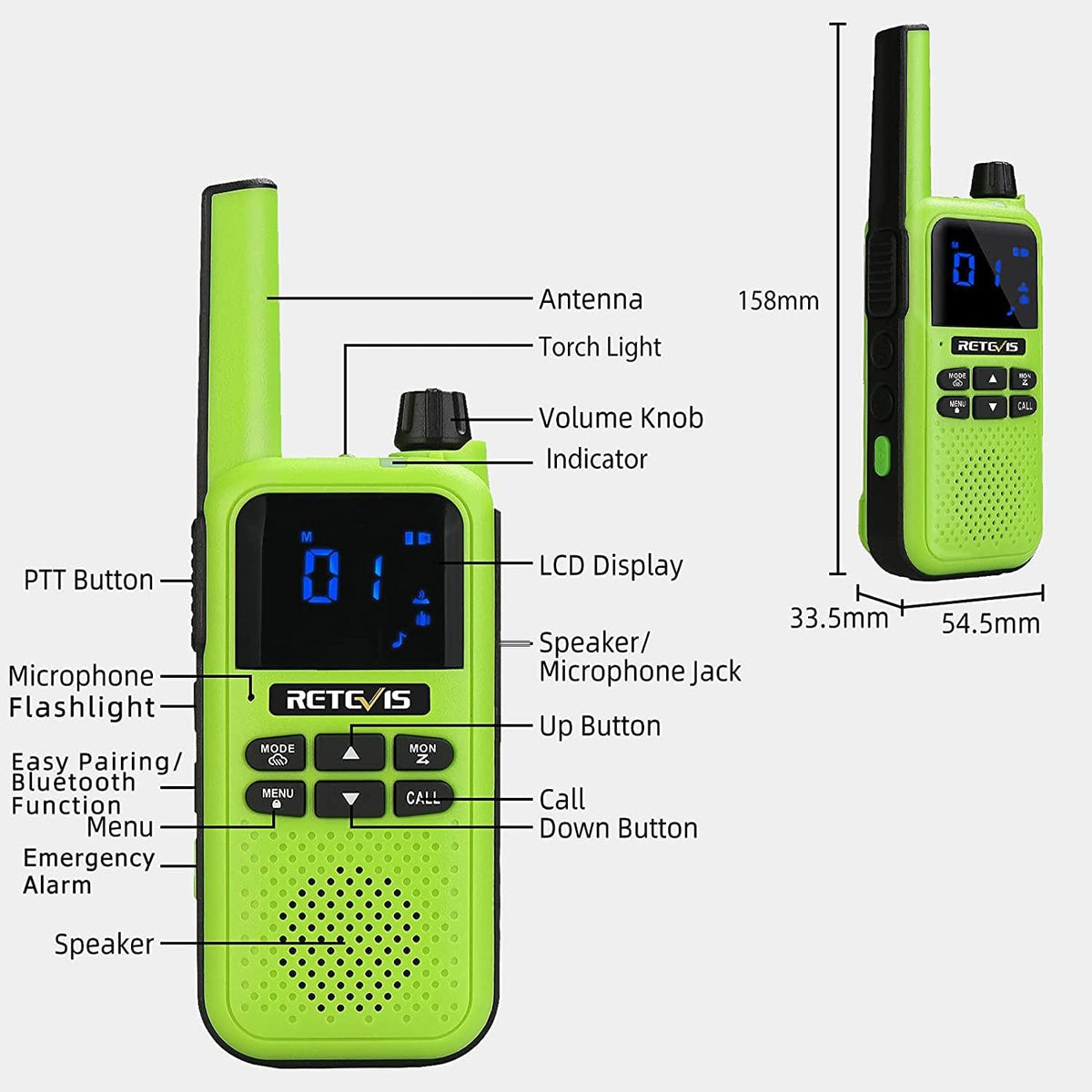Bluetooth Rechargeable Two Way Radio 1400mAh 3Pcs H49011
