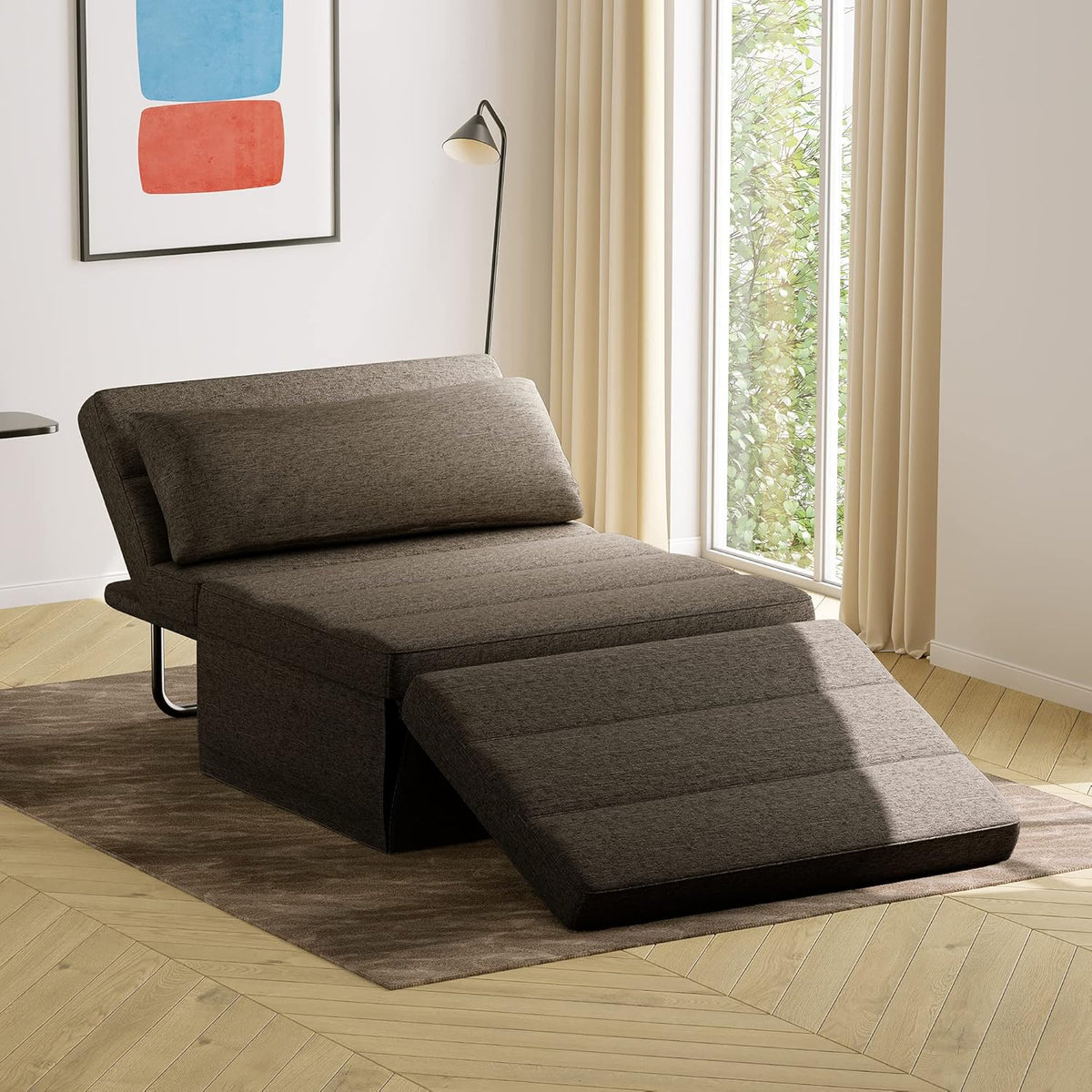 Light White Linen Fabric Convertible Sofa Bed I829966