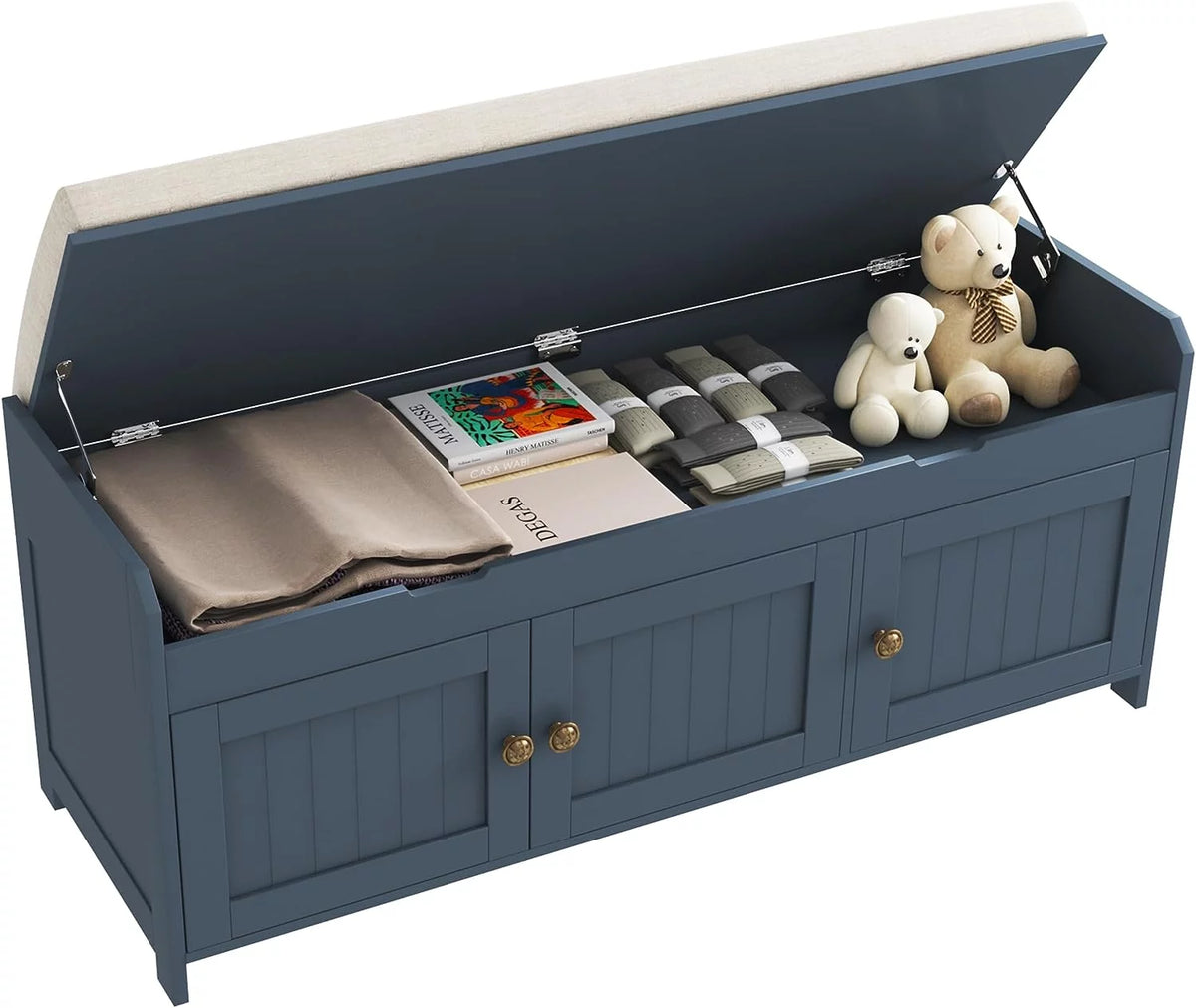 Blue Lift Top Storage Shoe Bench U804475