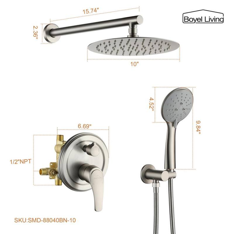 10 in. Wall Mount Dual Shower Heads with Valve in Brushed Nickel E97711