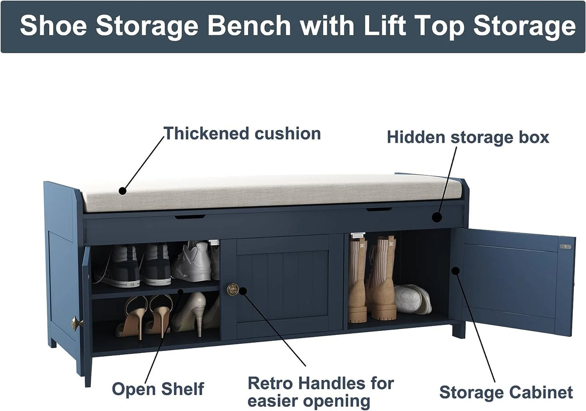 Blue Lift Top Storage Shoe Bench U804475