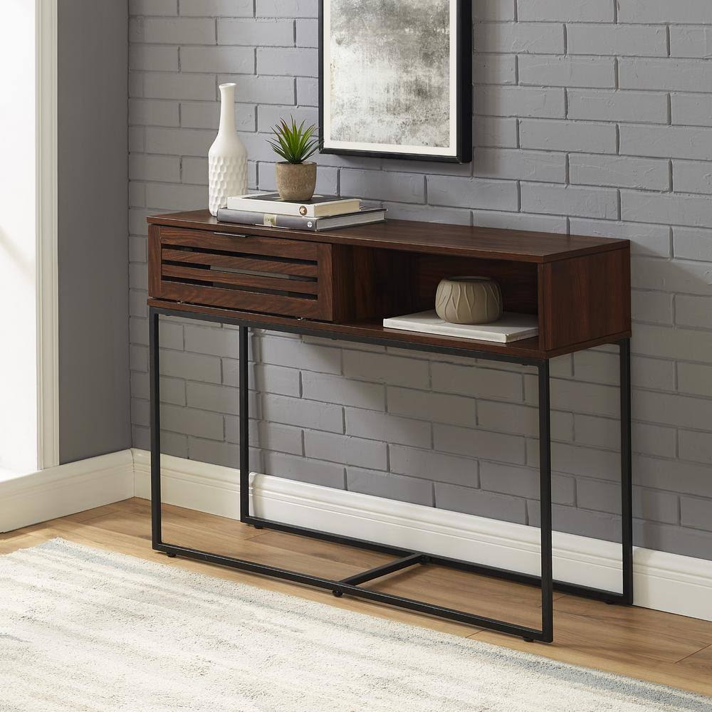 Dark Walnut Black Composite Console Table with Storage V229390