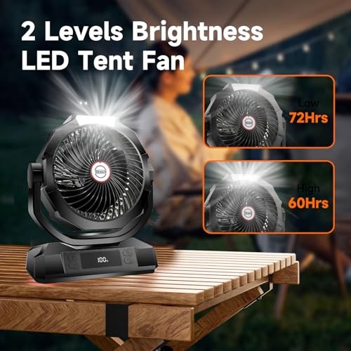 Camping Fan with LED Lantern, 40000mAh Rechargeable Portable Fan with Remote, Black R735