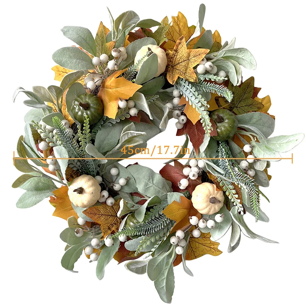 17 Inch Autumn Maple Leaf Pumpkin Berry Wreath J908155