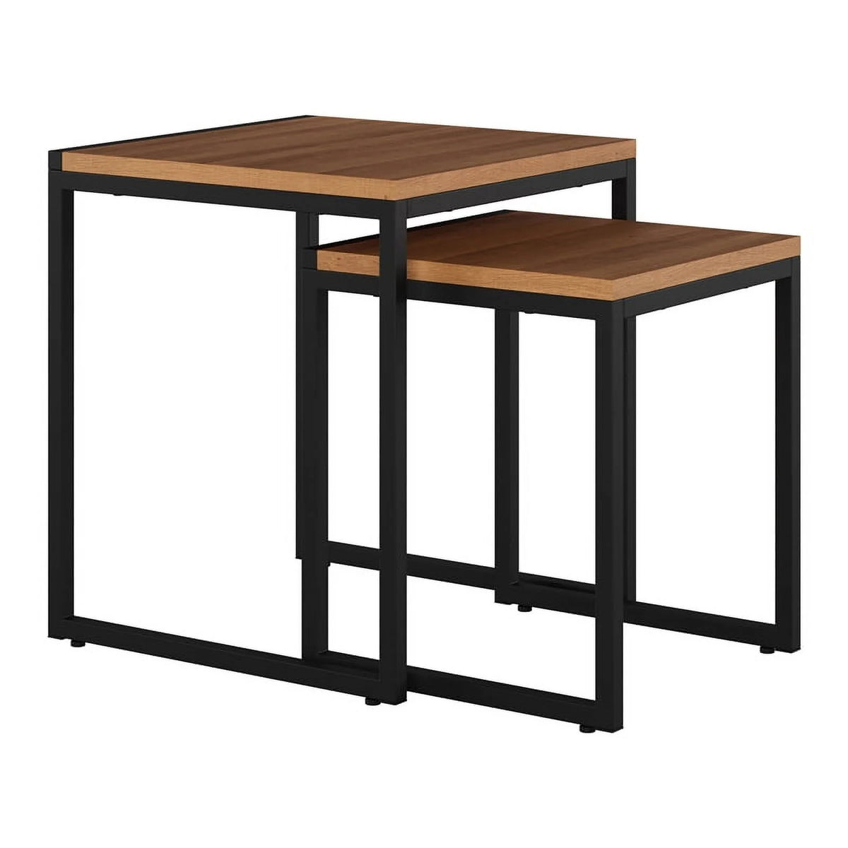 Brown Wood Grain Black Metal Nesting Side Tables F811722