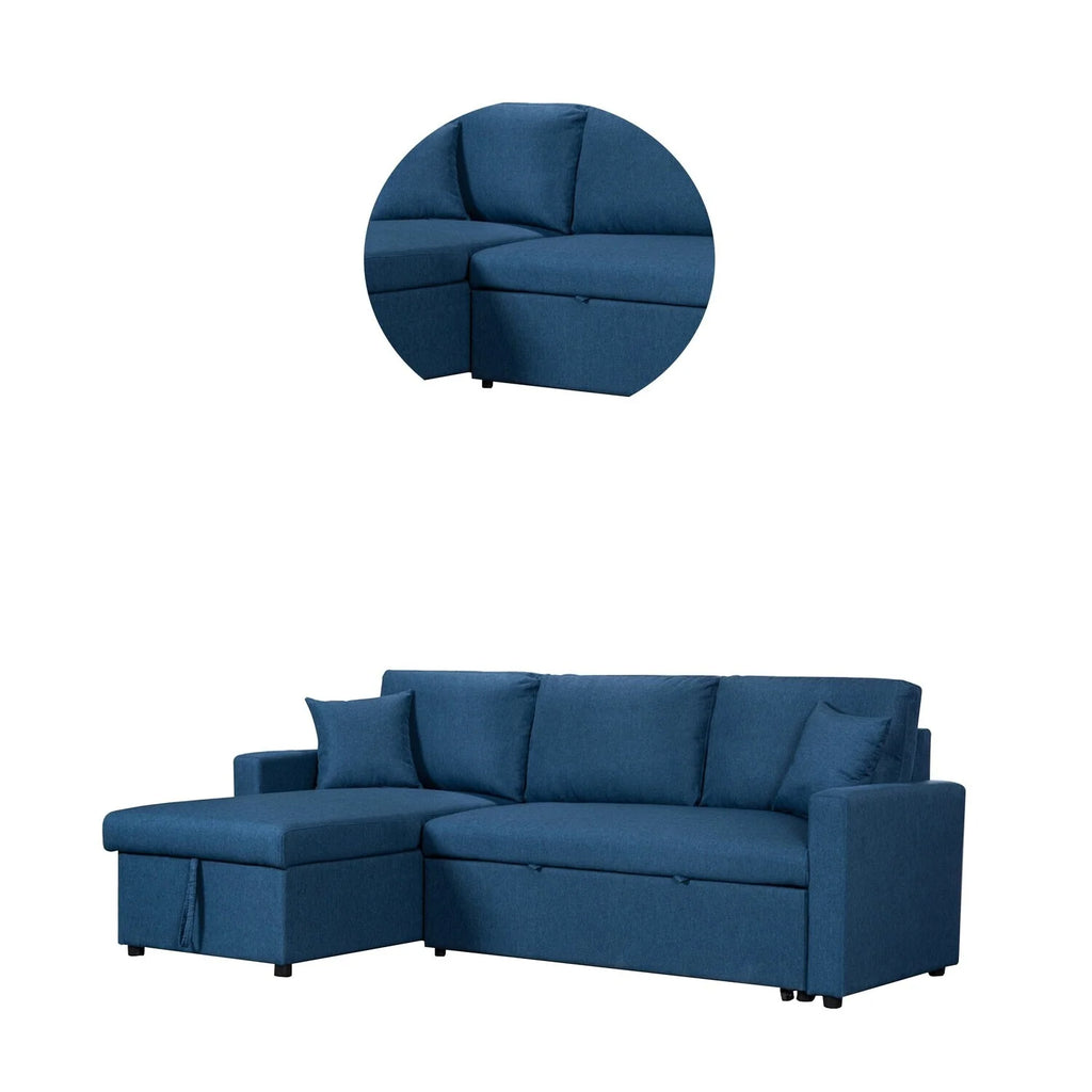 82 Inch Sleeper Sectional Sofa Bed with Storage Chaise, Blue F353