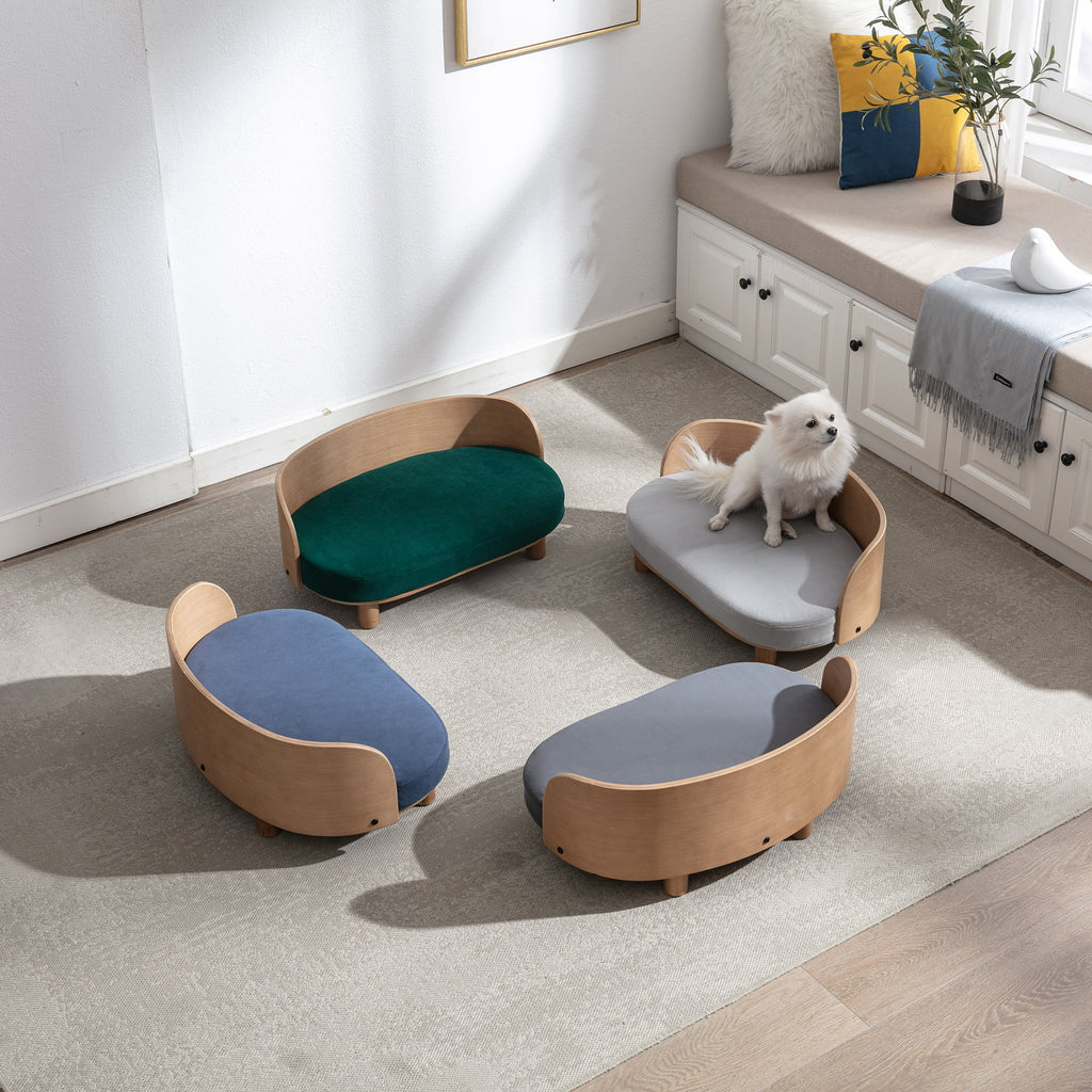 Scandinavian Style Elevated Dog Bed Pet Sofa with Solid Wood Legs and Velvet Cushion A948100