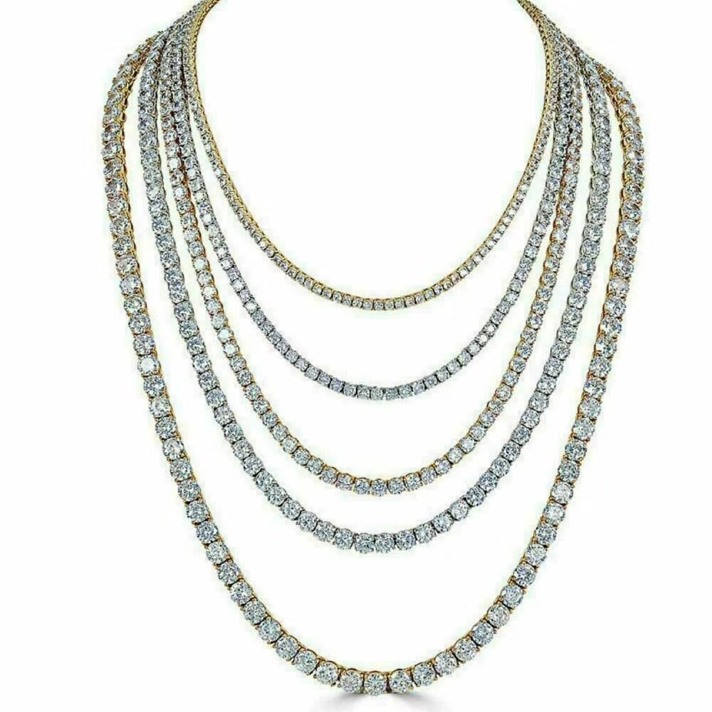 925 Silver Moissanite Tennis Necklace 4 mm Round Chain 18-36 Inches W521188