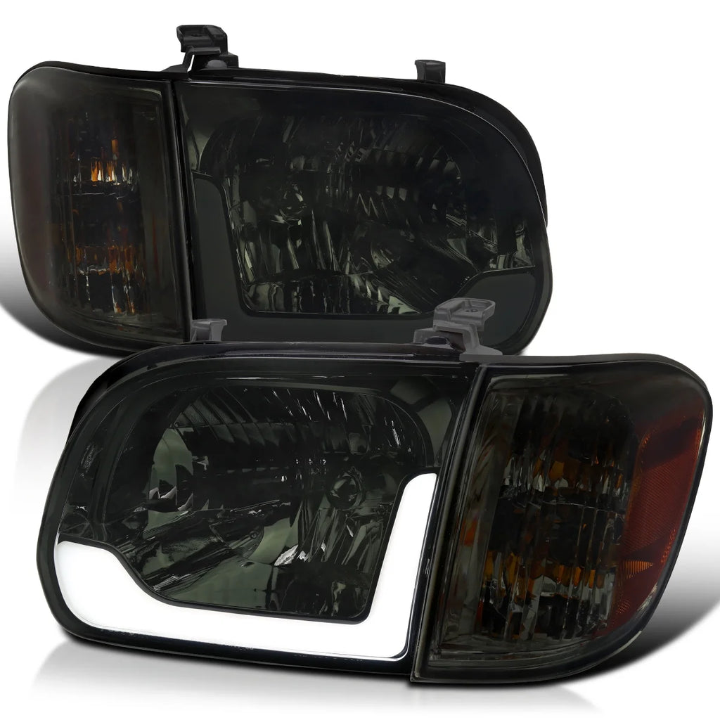 Chrome Housing Smoke Lens LED Headlights Pair V8215