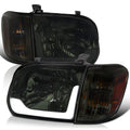 Chrome Housing Smoke Lens LED Headlights Pair V8215