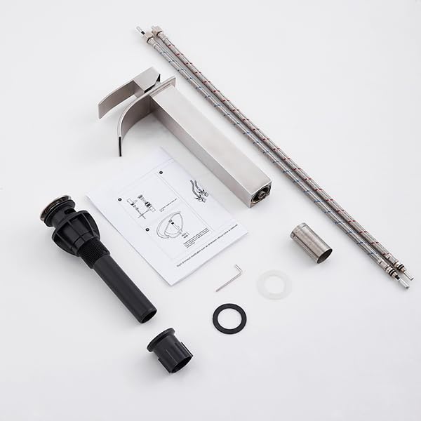 Brushed Nickel Waterfall Single Handle Bathroom Sink Faucet with Pop-up Drain I843