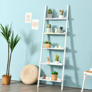 White 5-Tier Ladder Shelf Bookcase Display Rack E233