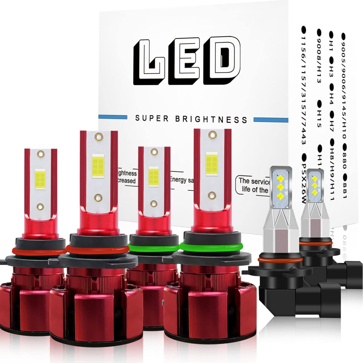 LED Headlight Bulbs Combo Kit, 9005/HB3 and 9006/HB4, 24000LM, 6000K Cool White, IP68, Pack of 4 C68246