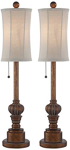 Set of 2 28" Tall Cream Fabric Bell Shade Buffet Table Lamps P3151