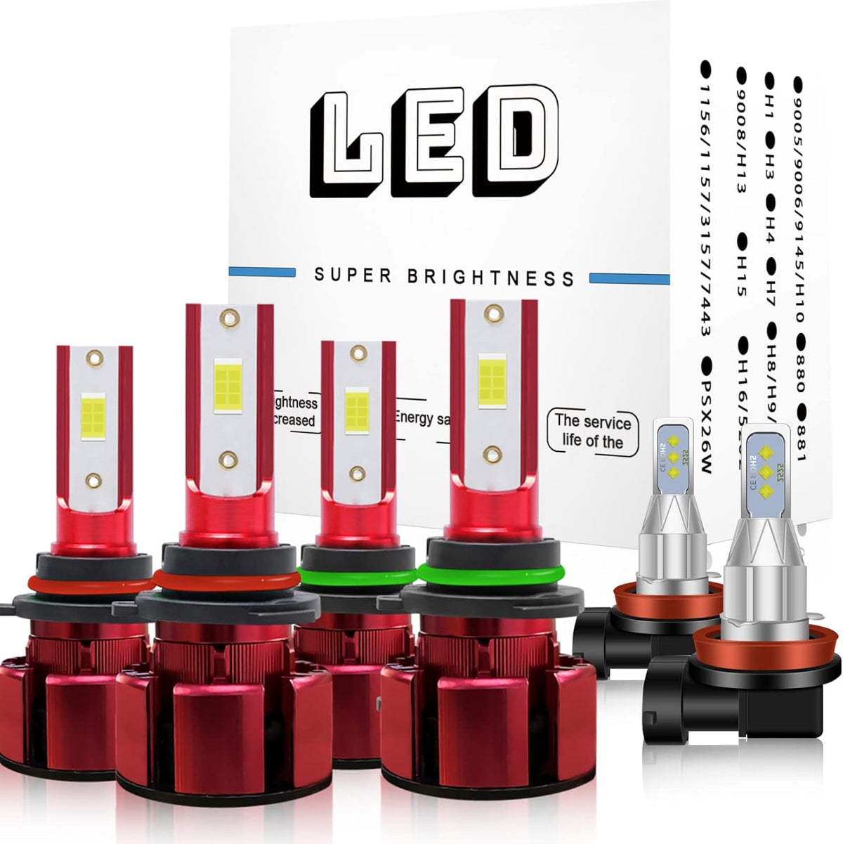 LED Headlight Bulbs Combo Kit, 9005/HB3 and 9006/HB4, 24000LM, 6000K Cool White, IP68, Pack of 4 C68246