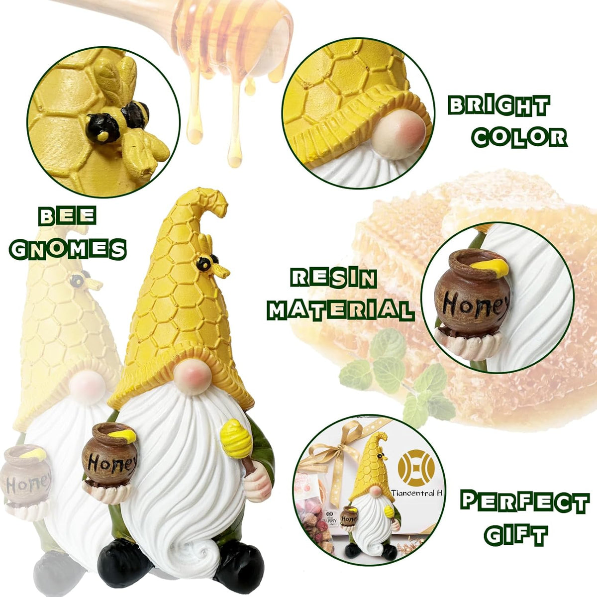 7.5'' Resin Bee Gnome Figurine Holding Honey Jar H34374
