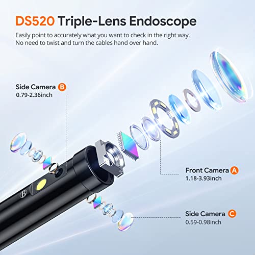 Triple Lens Sewer Inspection Camera with 50FT Semi-Rigid Cable, 5" IPS Screen, 1080P Waterproof Borescope, Carrying Case W10046