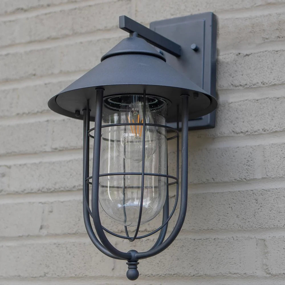 1-Light Sand Black Outdoor Wall Mount Sconce with Clear Glass Shade X184