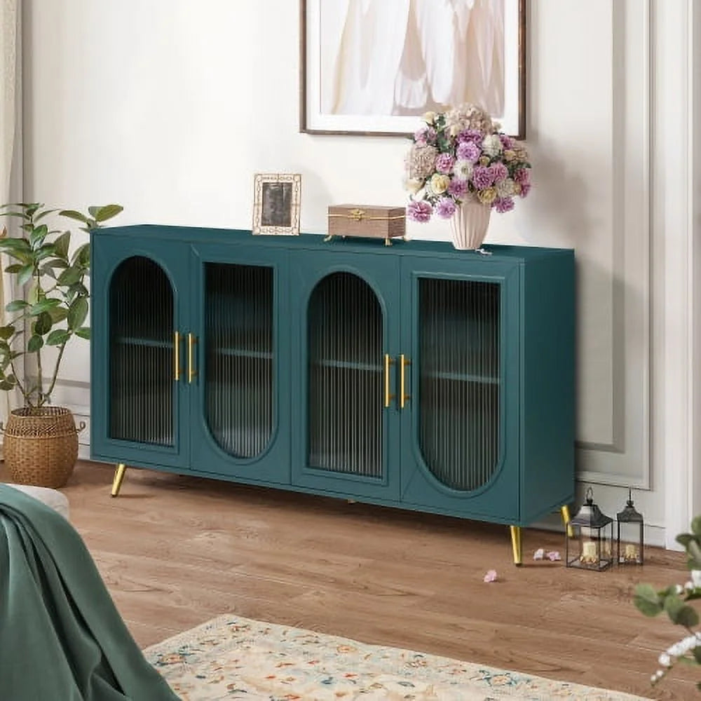 Antique Blue Wood TV Stand with Storage Cabinet M18098