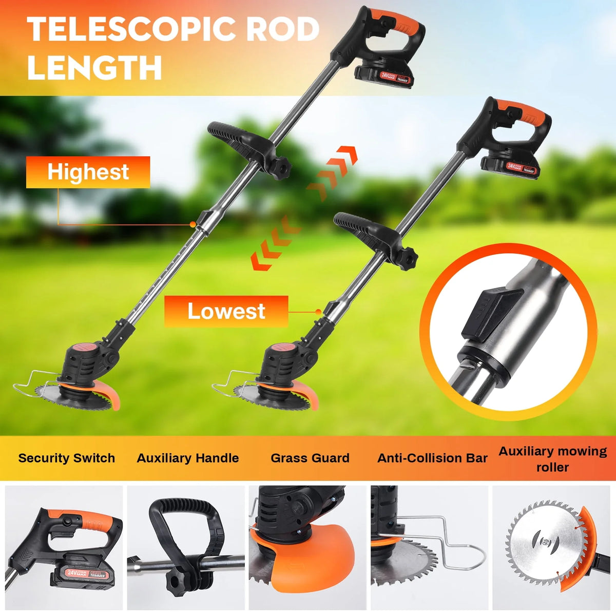 Cordless String Trimmer with 3 Cutting Blades W5452