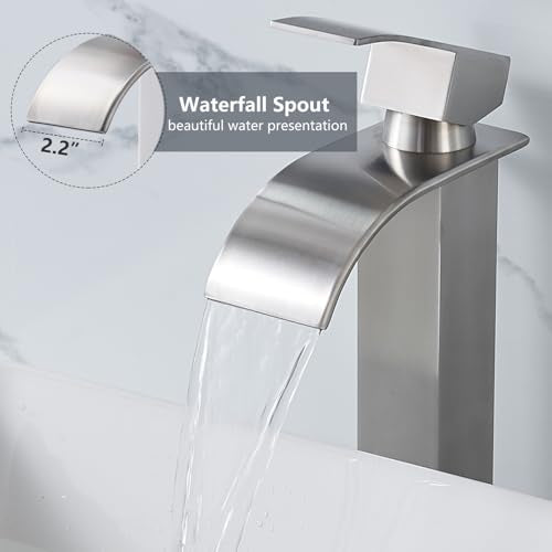 Brushed Nickel Waterfall Single Handle Bathroom Sink Faucet with Pop-up Drain I843